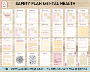 Safety Plans Journal, Mental Health Worksheets, Problem Solving, self care, PDF Printable, 8,5×11″ A4 size anxiety