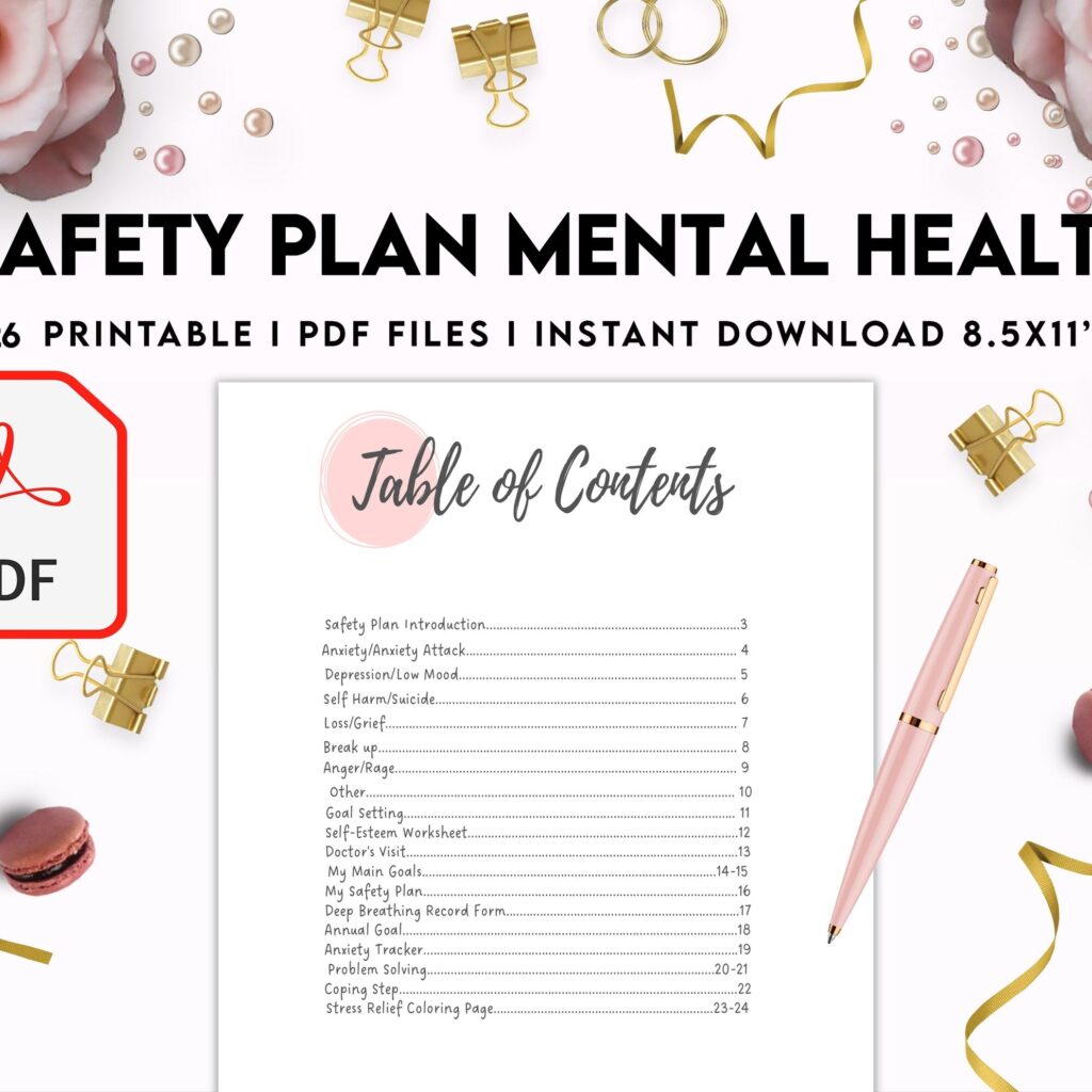 Safety Plans Journal, Mental Health Worksheets, Problem Solving, self care, PDF Printable, 8,5×11″ A4 size anxiety