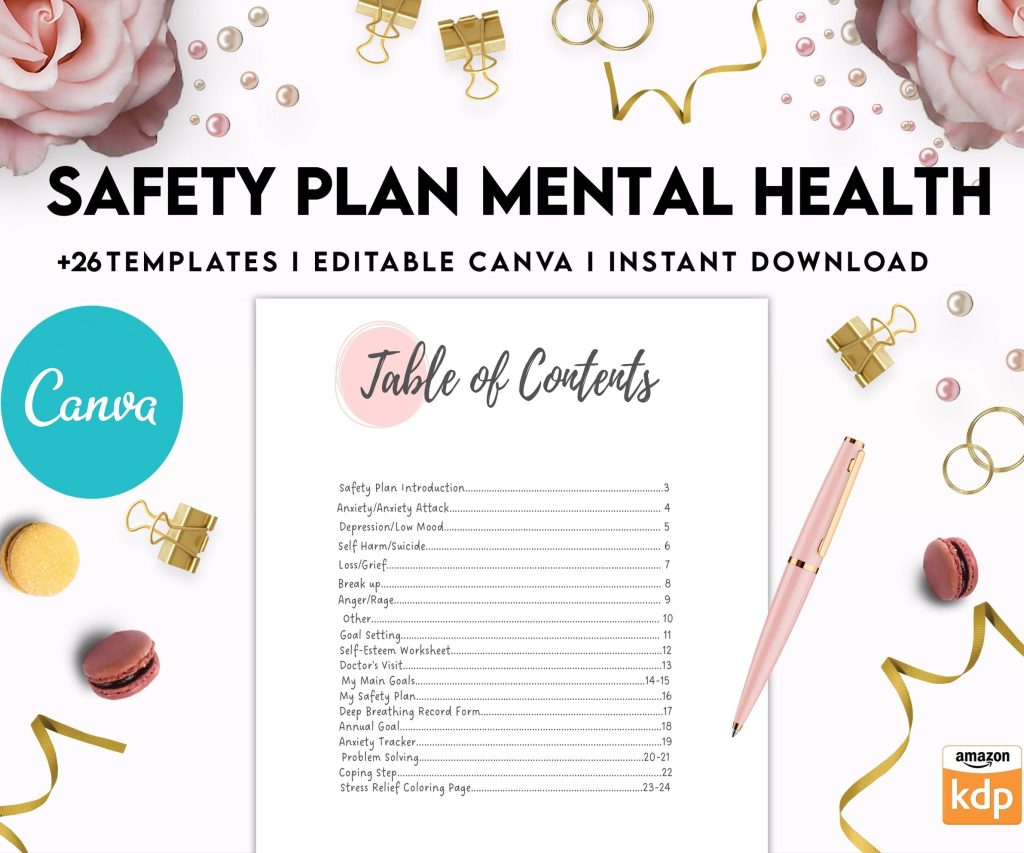 Safety Plans Journal, Mental Health Worksheets, Problem Solving, self care, Canva Editable Templates, interior anxiety