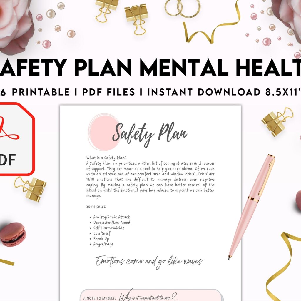 Safety Plans Journal, Mental Health Worksheets, Problem Solving, self care, PDF Printable, 8,5×11″ A4 size anxiety