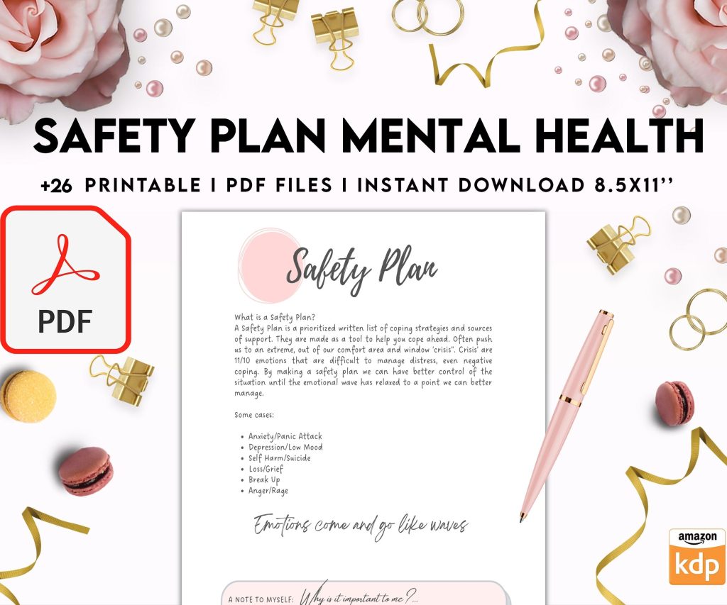 Safety Plans Journal, Mental Health Worksheets, Problem Solving, self care, PDF Printable, 8,5×11″ A4 size anxiety