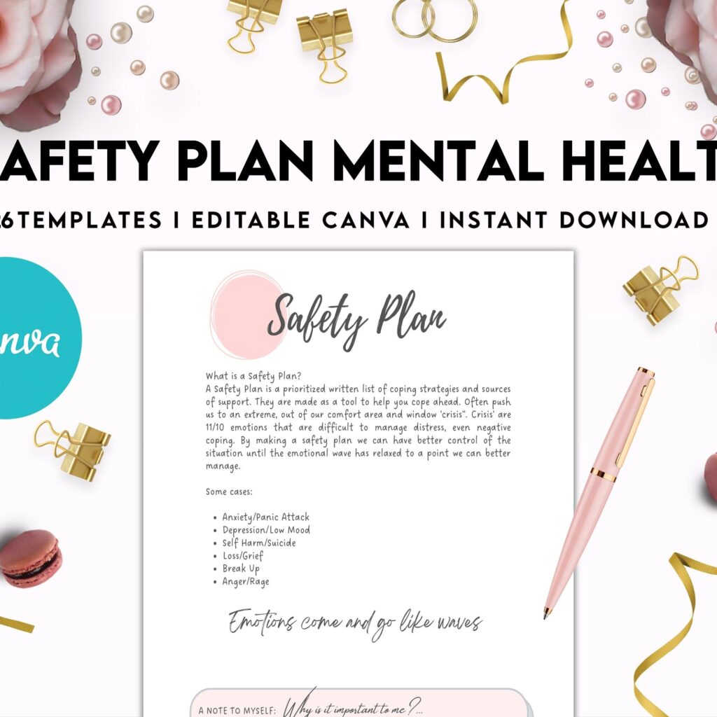 Safety Plans Journal, Mental Health Worksheets, Problem Solving, self care, Canva Editable Templates, interior anxiety