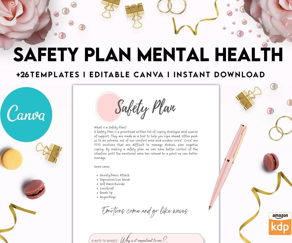 Safety Plans Journal, Mental Health Worksheets, Problem Solving, self care, Canva Editable Templates, interior anxiety