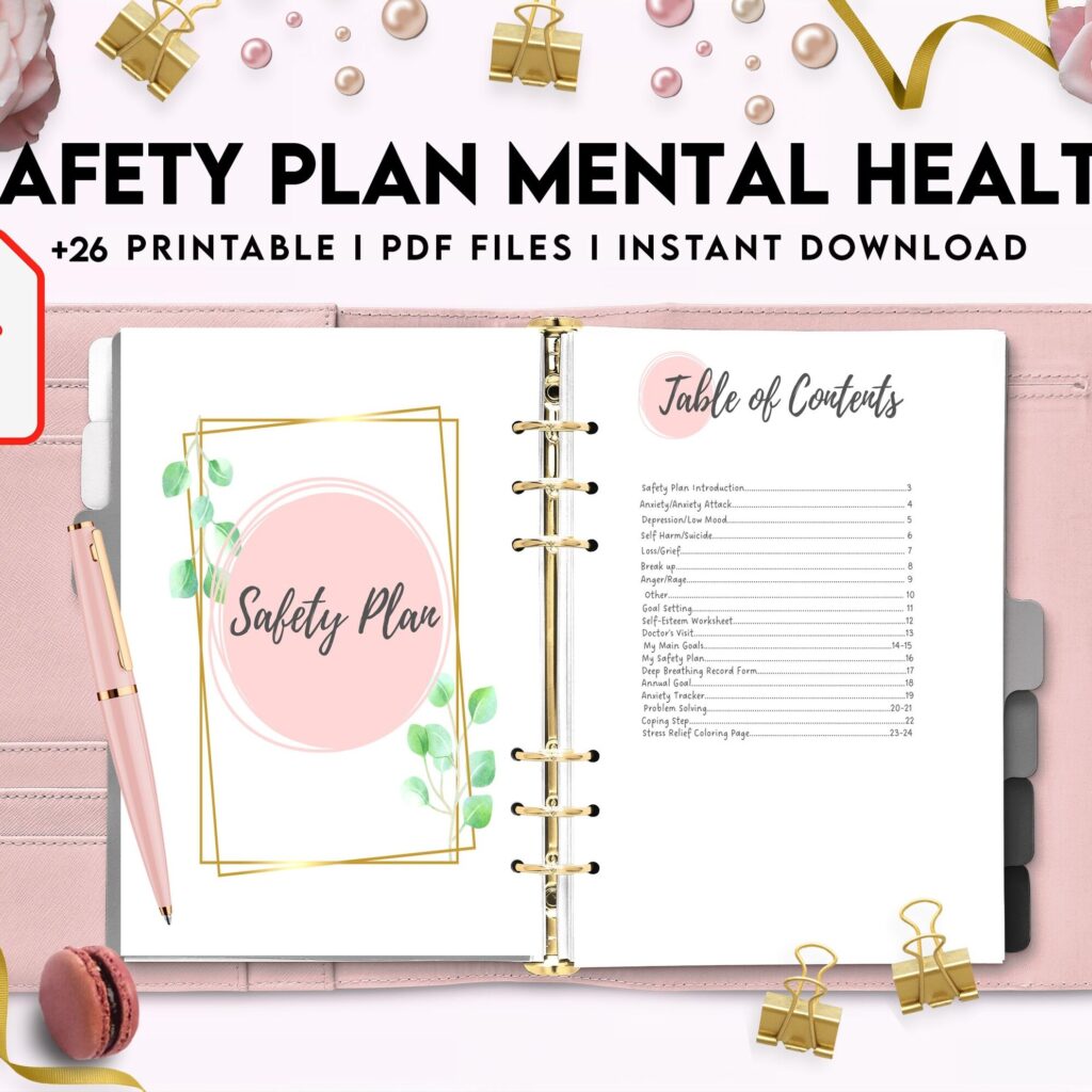 Safety Plans Journal, Mental Health Worksheets, Problem Solving, self care, PDF Printable, 8,5×11″ A4 size anxiety