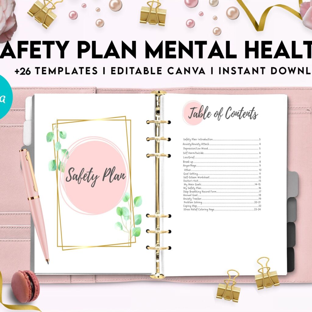 Safety Plans Journal, Mental Health Worksheets, Problem Solving, self care, Canva Editable Templates, interior anxiety