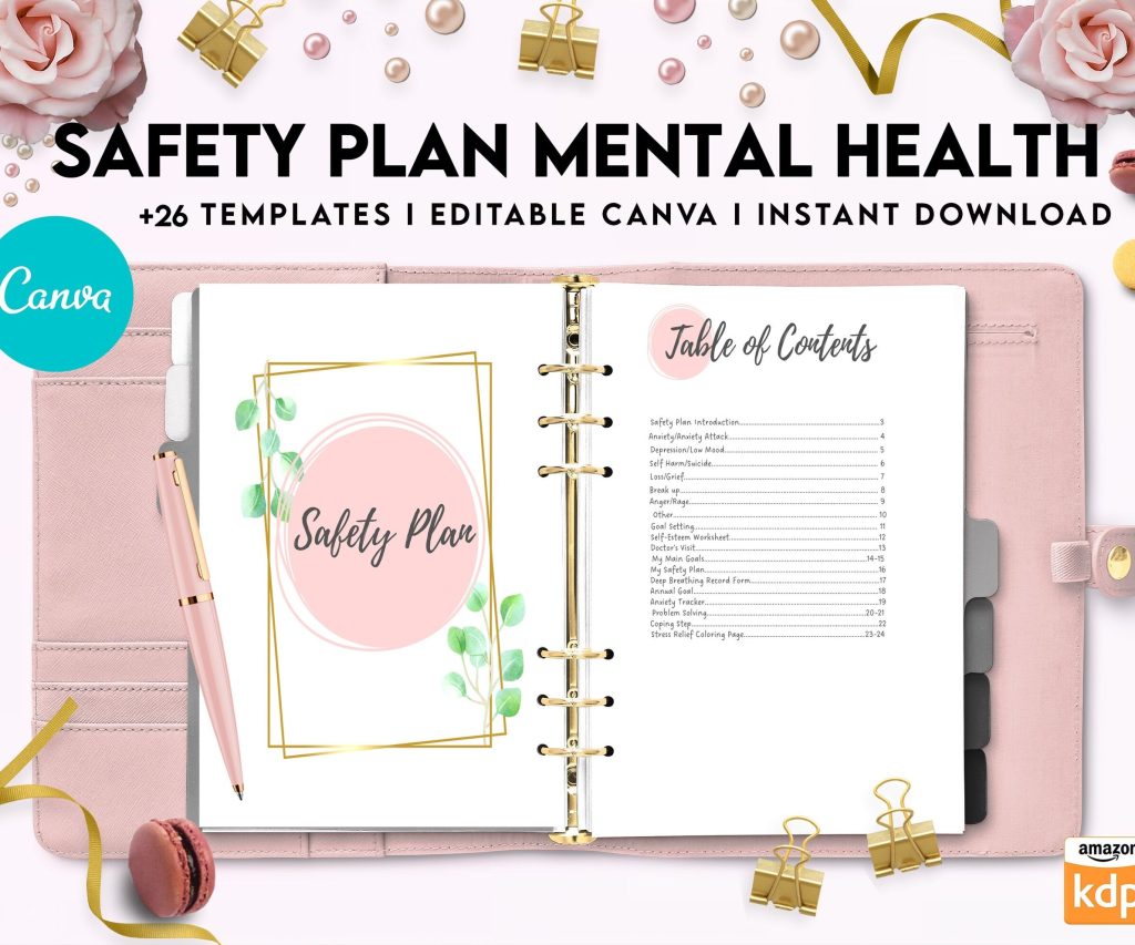 Safety Plans Journal, Mental Health Worksheets, Problem Solving, self care, Canva Editable Templates, interior anxiety