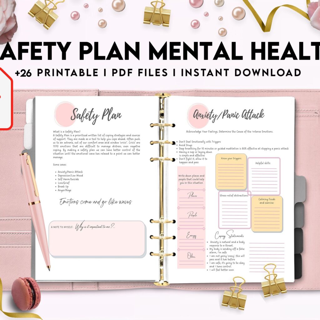 Safety Plans Journal, Mental Health Worksheets, Problem Solving, self care, PDF Printable, 8,5×11″ A4 size anxiety