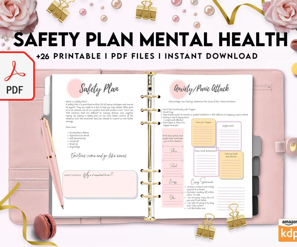 Safety Plans Journal, Mental Health Worksheets, Problem Solving, self care, PDF Printable, 8,5×11″ A4 size anxiety