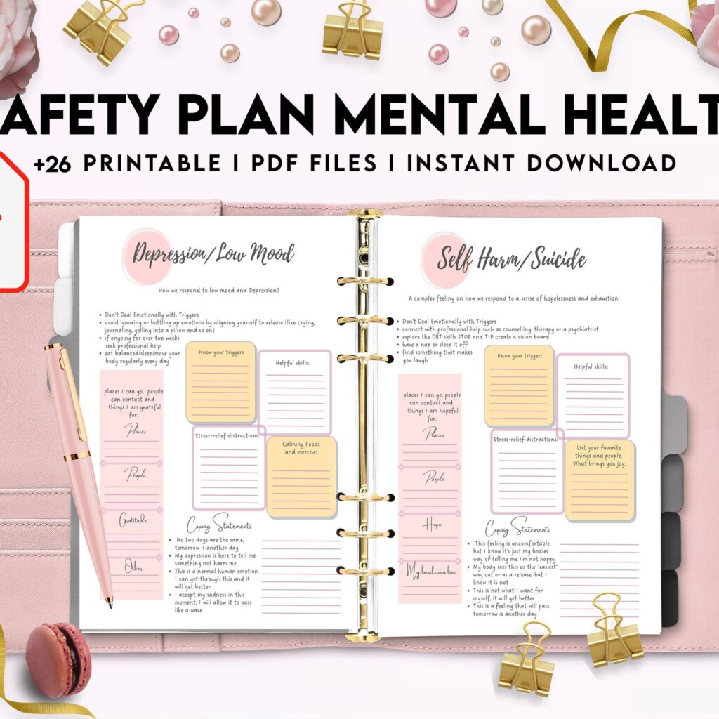 Safety Plans Journal, Mental Health Worksheets, Problem Solving, self care, PDF Printable, 8,5×11″ A4 size anxiety
