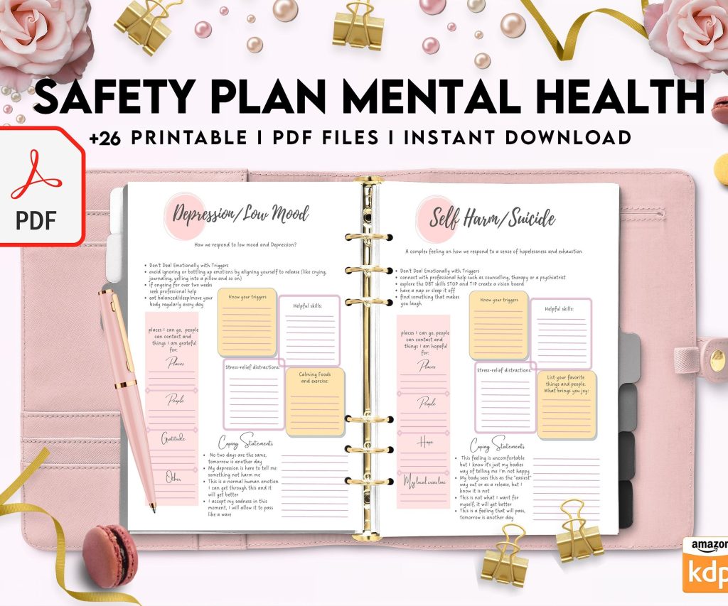 Safety Plans Journal, Mental Health Worksheets, Problem Solving, self care, PDF Printable, 8,5×11″ A4 size anxiety