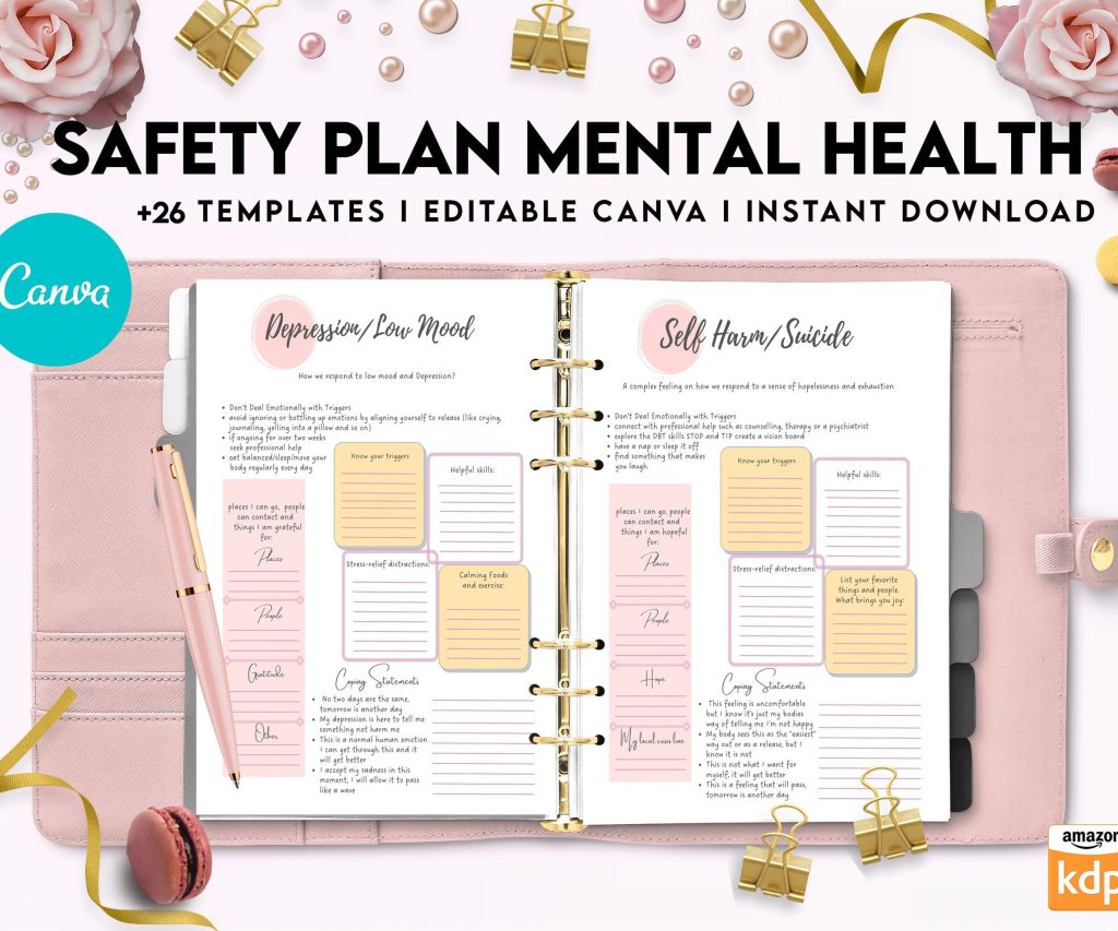 Safety Plans Journal, Mental Health Worksheets, Problem Solving, self care, Canva Editable Templates, interior anxiety