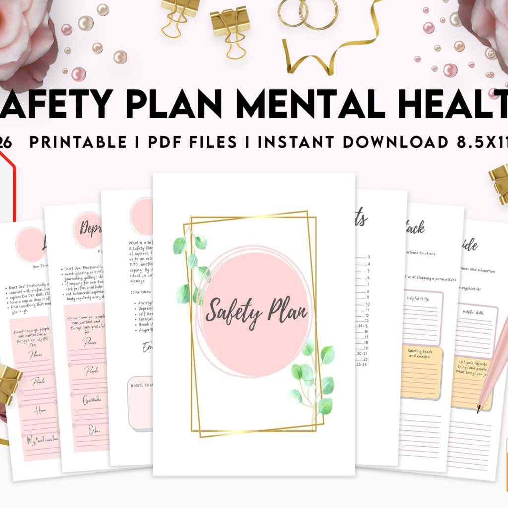 Safety Plans Journal, Mental Health Worksheets, Problem Solving, self care, PDF Printable, 8,5×11″ A4 size anxiety
