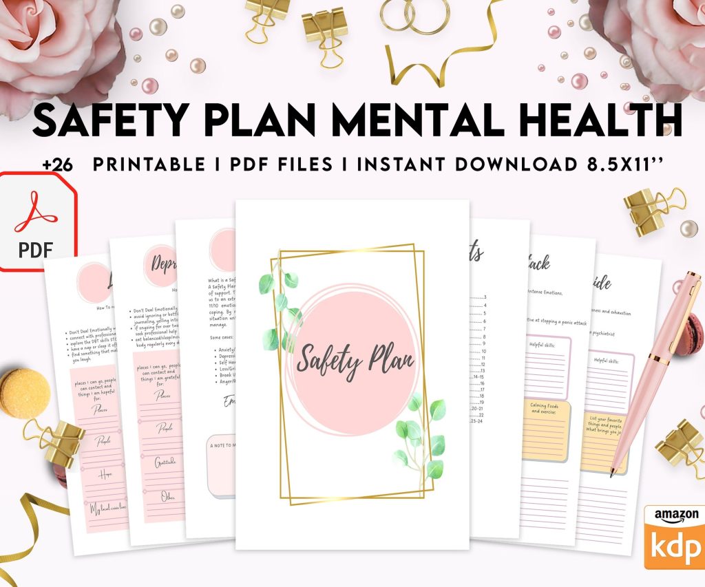 Safety Plans Journal, Mental Health Worksheets, Problem Solving, self care, PDF Printable, 8,5×11″ A4 size anxiety