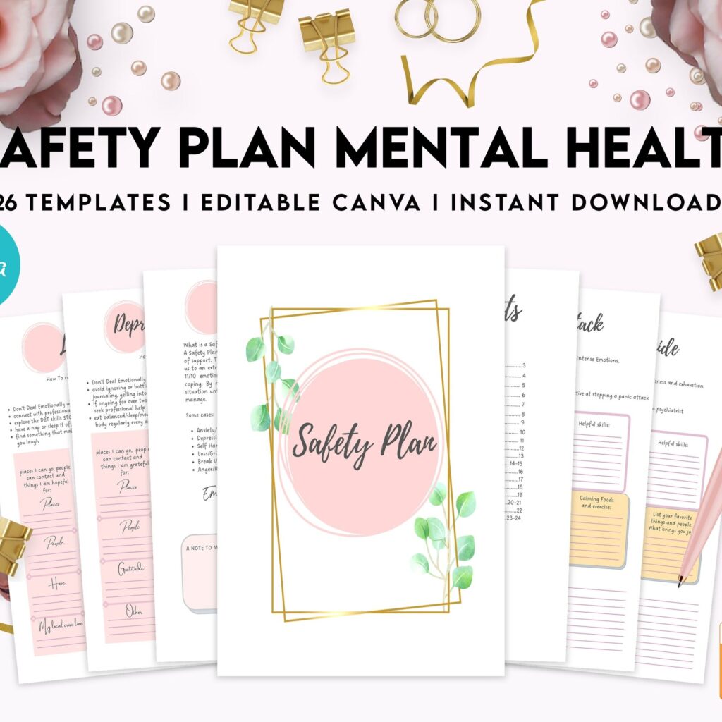 Safety Plans Journal, Mental Health Worksheets, Problem Solving, self care, Canva Editable Templates, interior anxiety