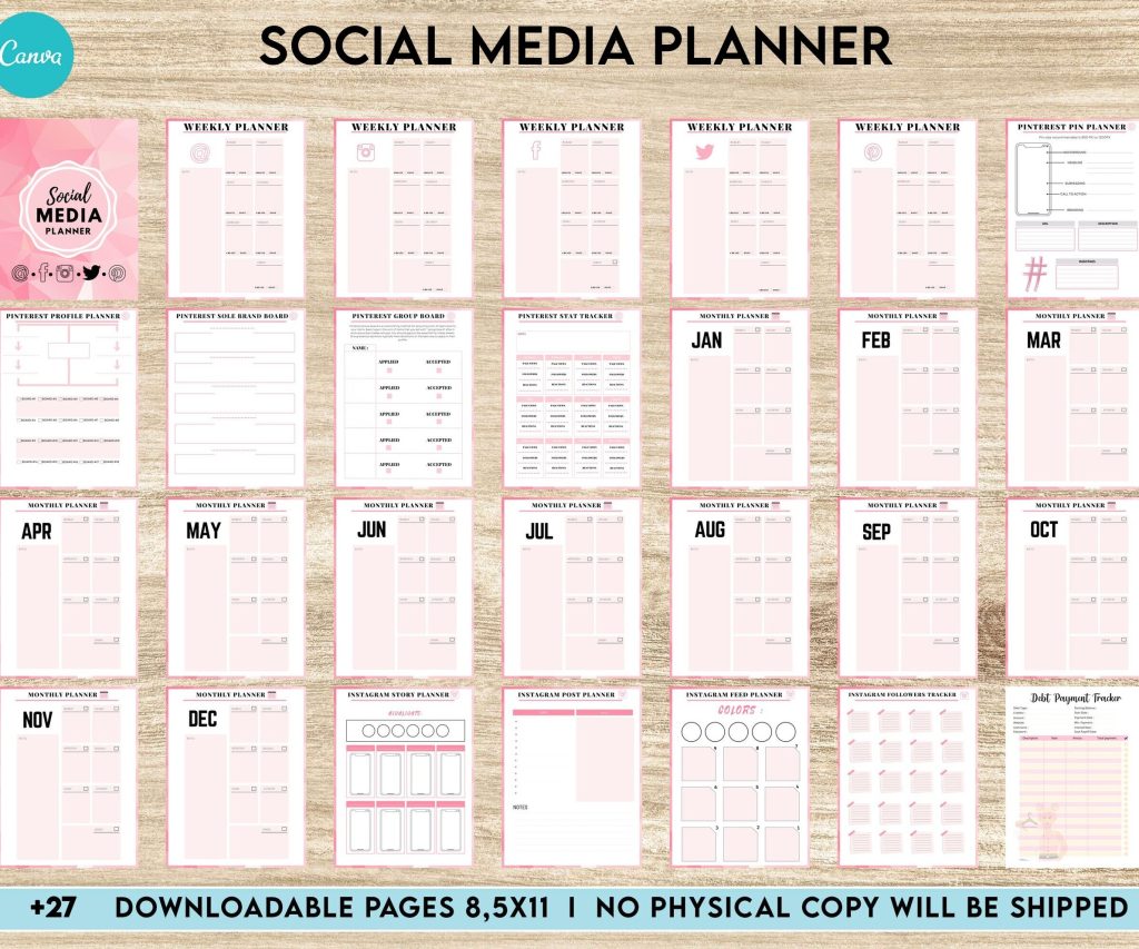 Social Media Planner Printable Social media planner, Social media journal, Weekly planner, Post planner, Stories Planner, feed Planner, Canva Editable Templates, interior business planner