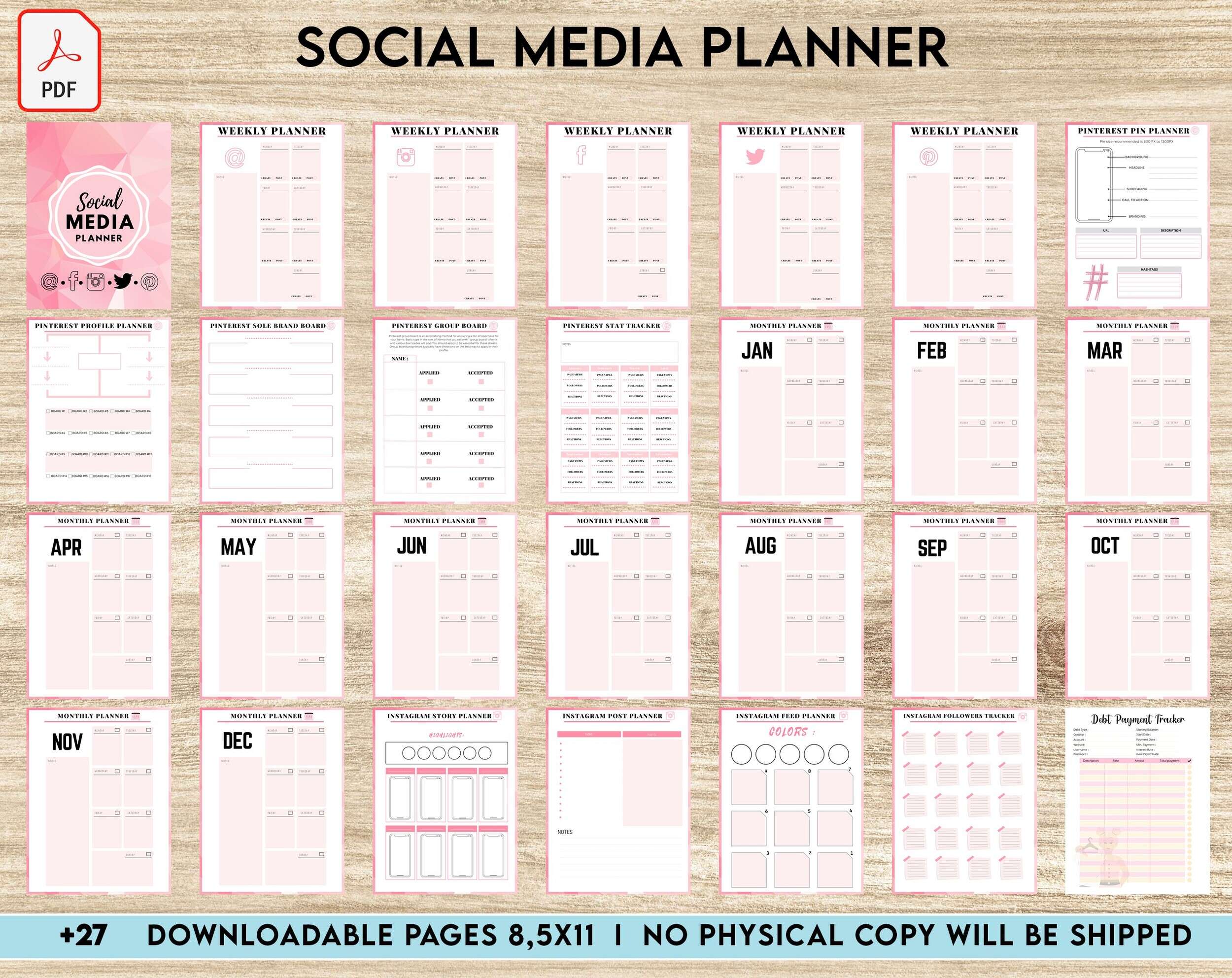 Social media planner, Social media journal, Weekly planner, Post planner, Stories Planner, feed Planner, PDF Printable, 8,5×11″ A4 size