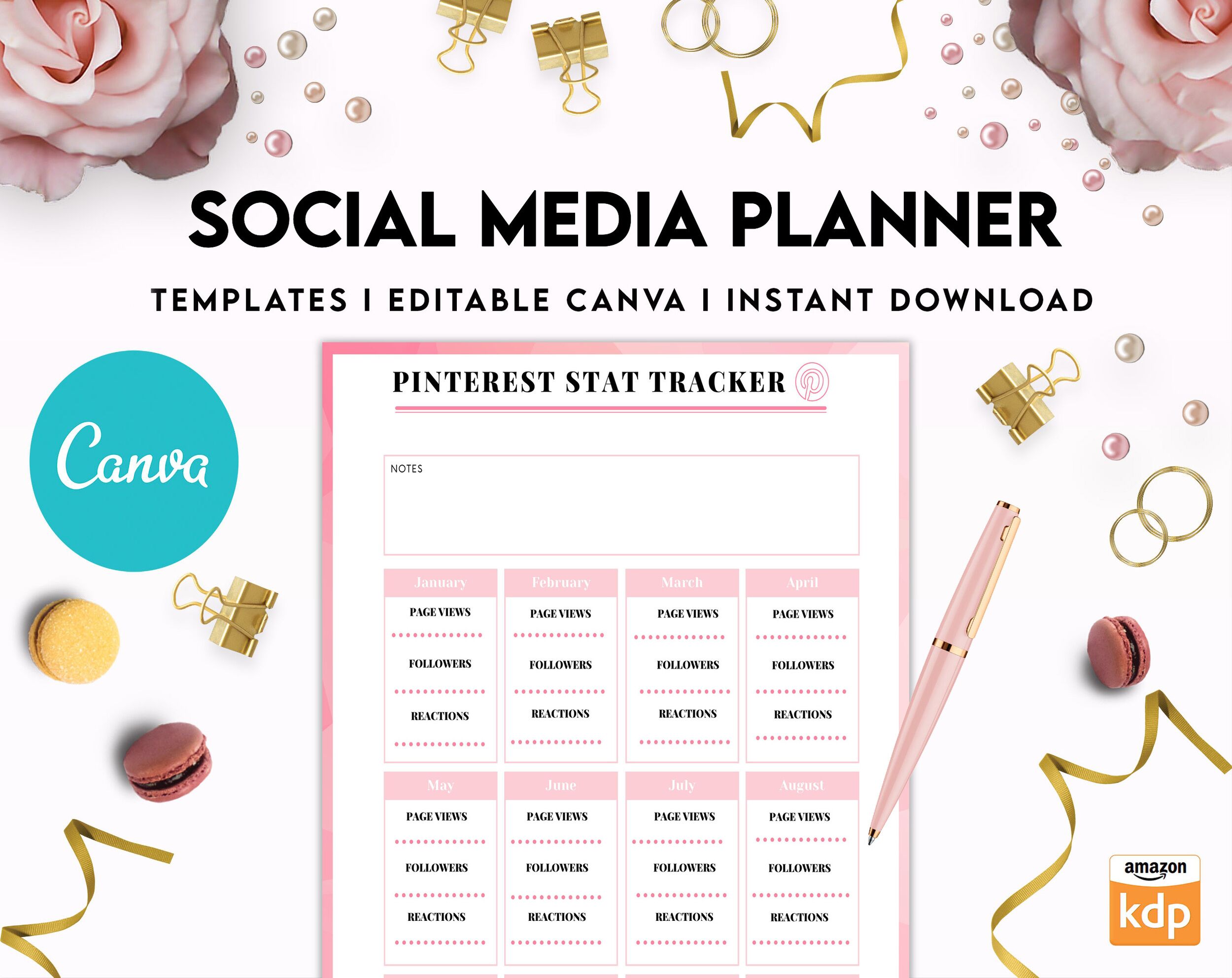 Social media planner, Social media journal, Weekly planner, Post planner, Stories Planner, feed Planner, Canva Editable Templates, interior business planner