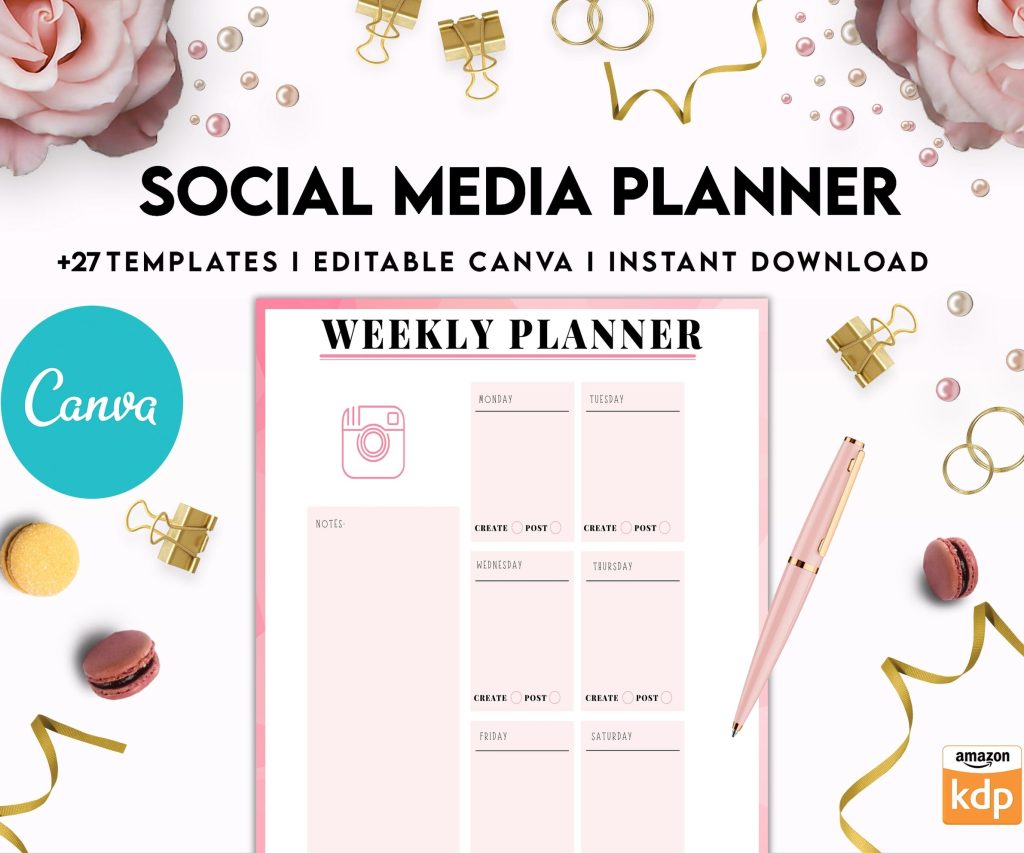 Social media planner, Social media journal, Weekly planner, Post planner, Stories Planner, feed Planner, Canva Editable Templates, interior business planner