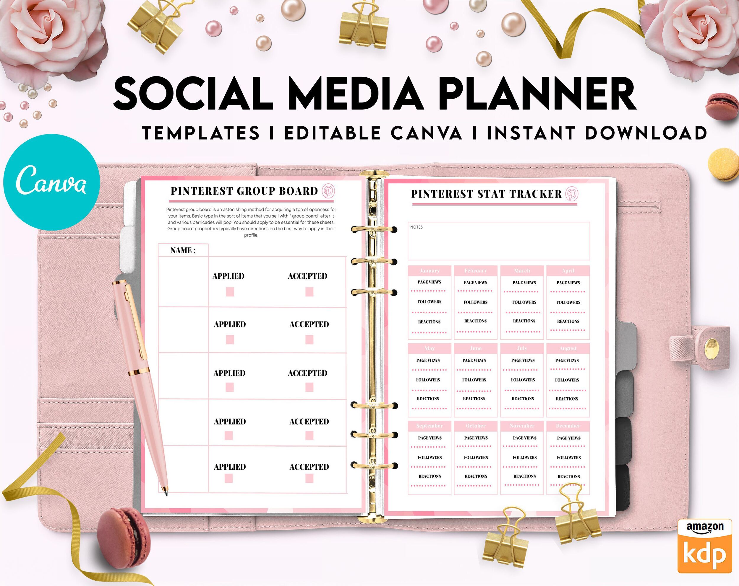 Social media planner, Social media journal, Weekly planner, Post planner, Stories Planner, feed Planner, Canva Editable Templates, interior business planner