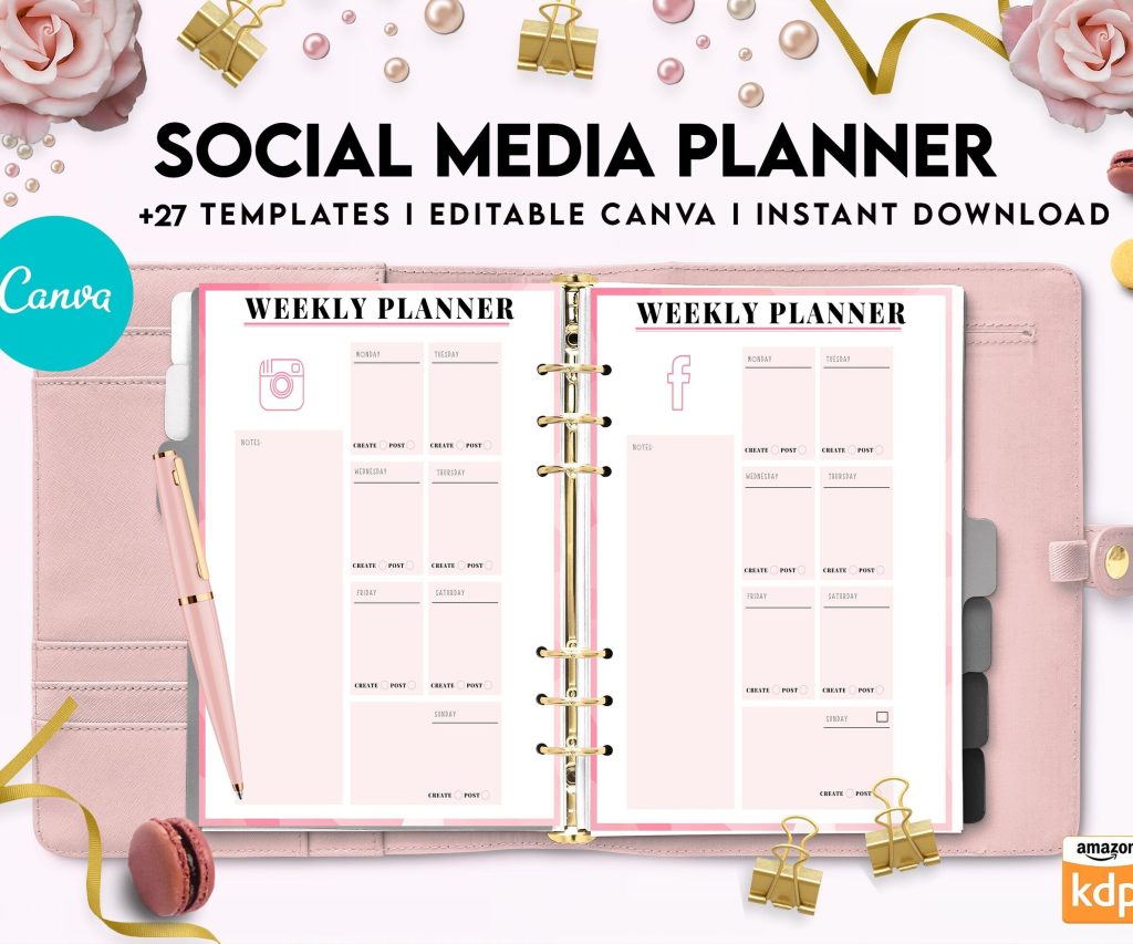 Social media planner, Social media journal, Weekly planner, Post planner, Stories Planner, feed Planner, Canva Editable Templates, interior business planner