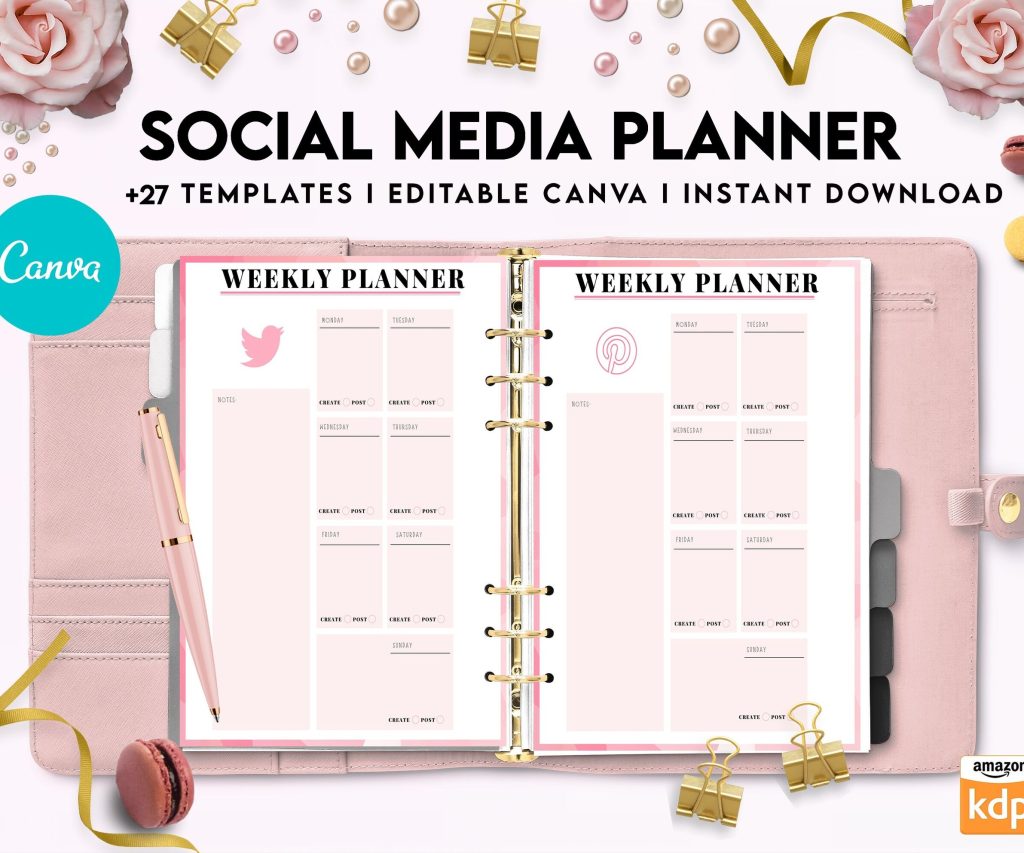Social media planner, Social media journal, Weekly planner, Post planner, Stories Planner, feed Planner, Canva Editable Templates, interior business planner