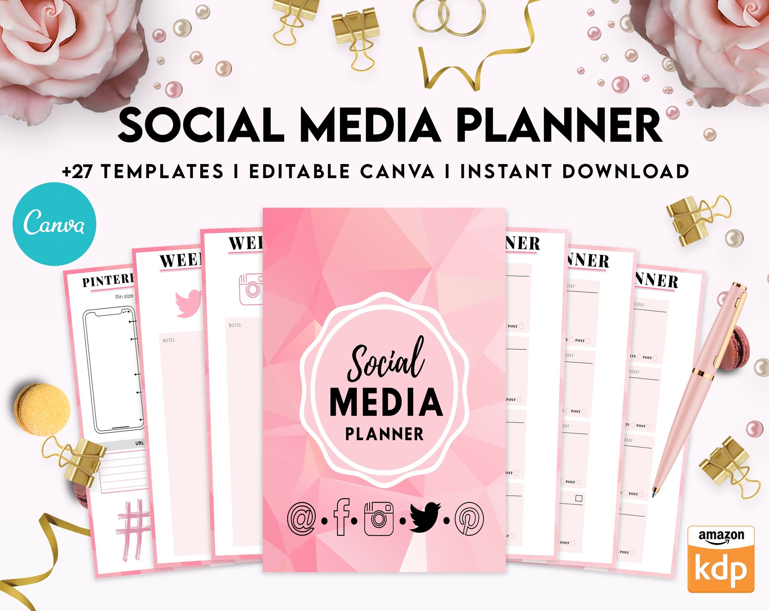 Social media planner, Social media journal, Weekly planner, Post planner, Stories Planner, feed Planner, Canva Editable Templates, interior business planner