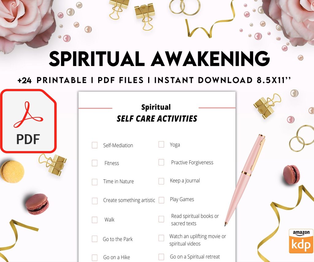 8×11 inch pages size Spiritual Awakening Workbook for Self Discovery, Anxiety, 8×11 inch pages size Journalling Prompts, PDF Printable, 8,5×11″ A4 size anxiety