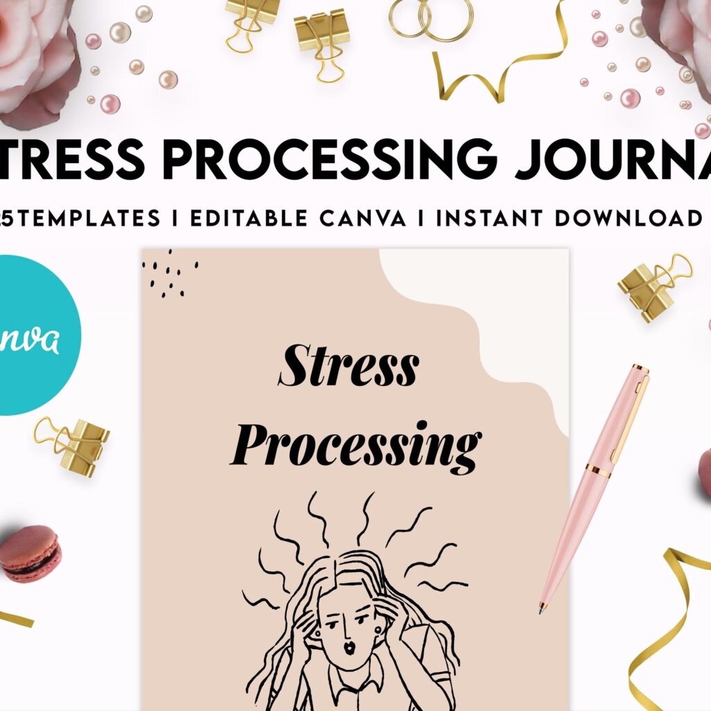 Stress Processing Journal Pages for daily self care, mental health, and emotion list with breakdown worksheets, Canva Editable Templates, interior anxiety journal