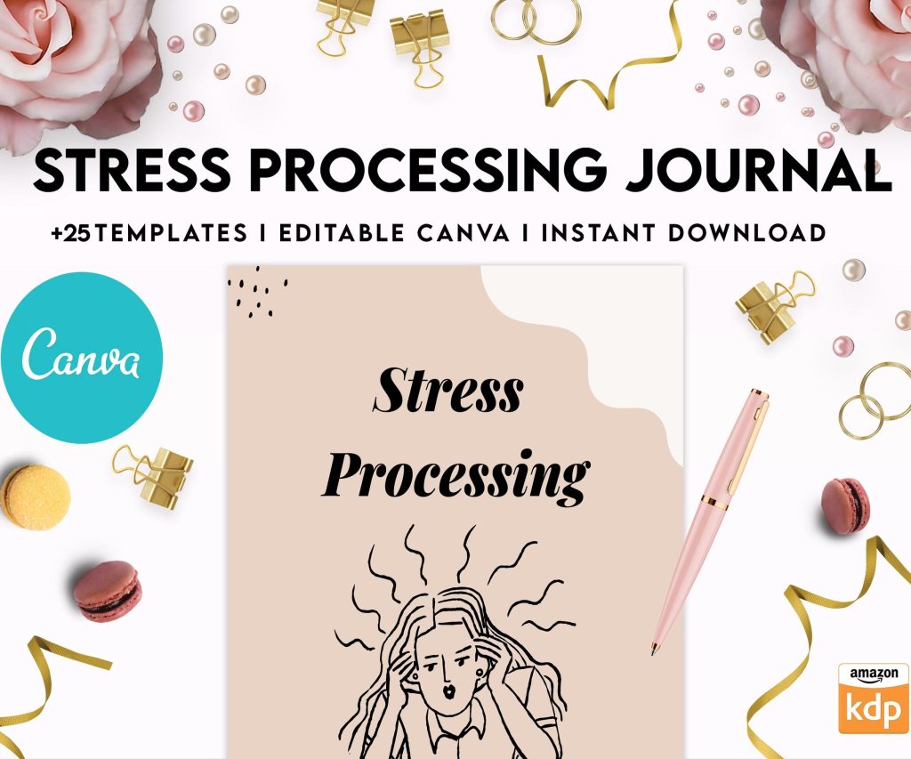 Stress Processing Journal Pages for daily self care, mental health, and emotion list with breakdown worksheets, Canva Editable Templates, interior anxiety journal