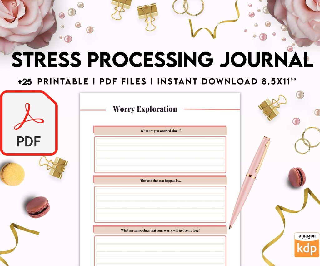 Stress Processing Journal Pages for daily self care, mental health, and emotion list with breakdown worksheets, PDF Printable, 8,5×11″ A4 size