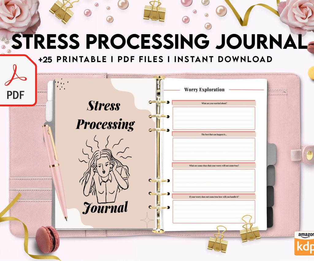 Stress Processing Journal Pages for daily self care, mental health, and emotion list with breakdown worksheets, PDF Printable, 8,5×11″ A4 size