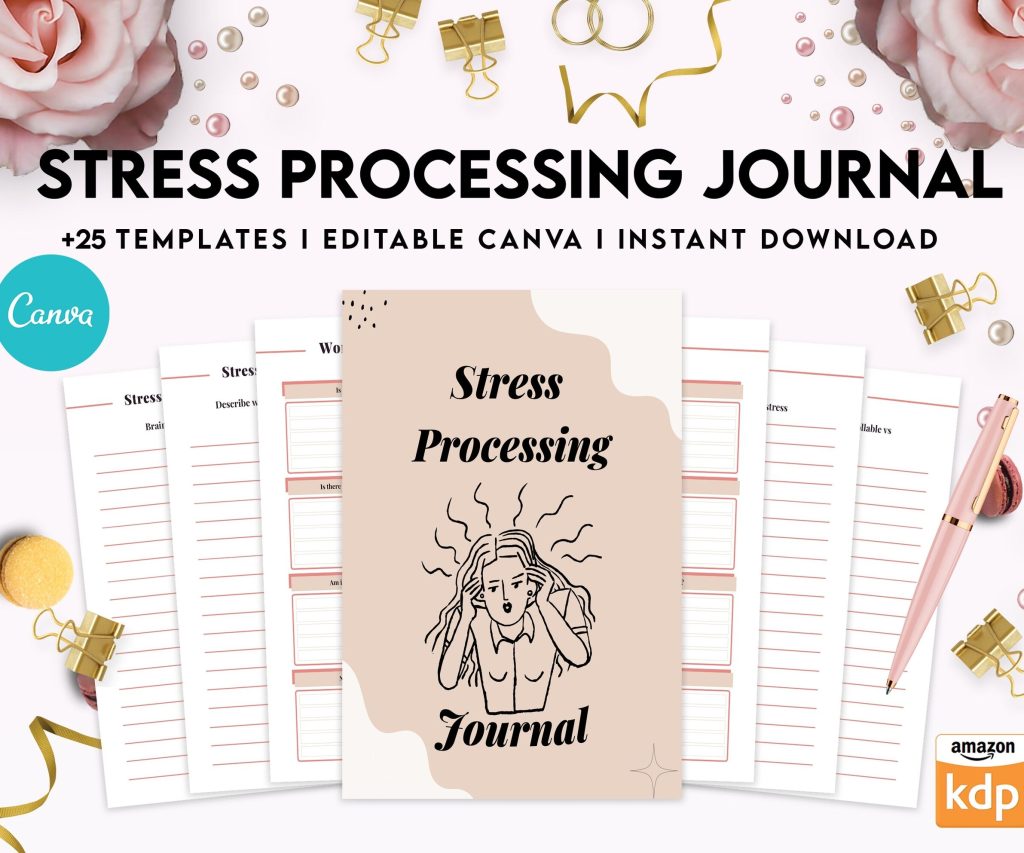 Stress Processing Journal Pages for daily self care, mental health, and emotion list with breakdown worksheets, Canva Editable Templates, interior anxiety journal