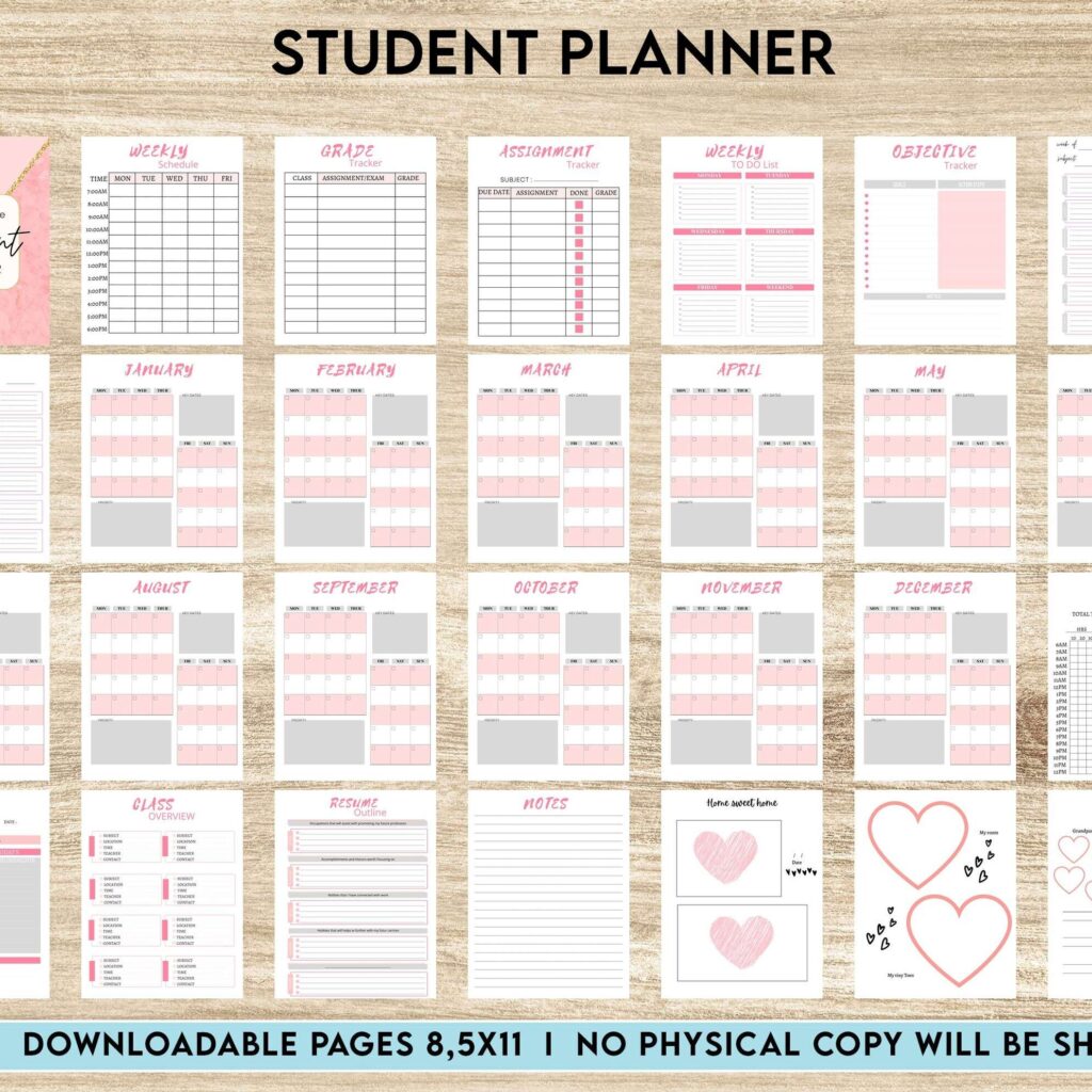 Student Planner , Weekly Schedule, Grade Tracker, Assignment Tracker, Study Planner, Class overview, PDF Printable, 8,5×11″ A4 size