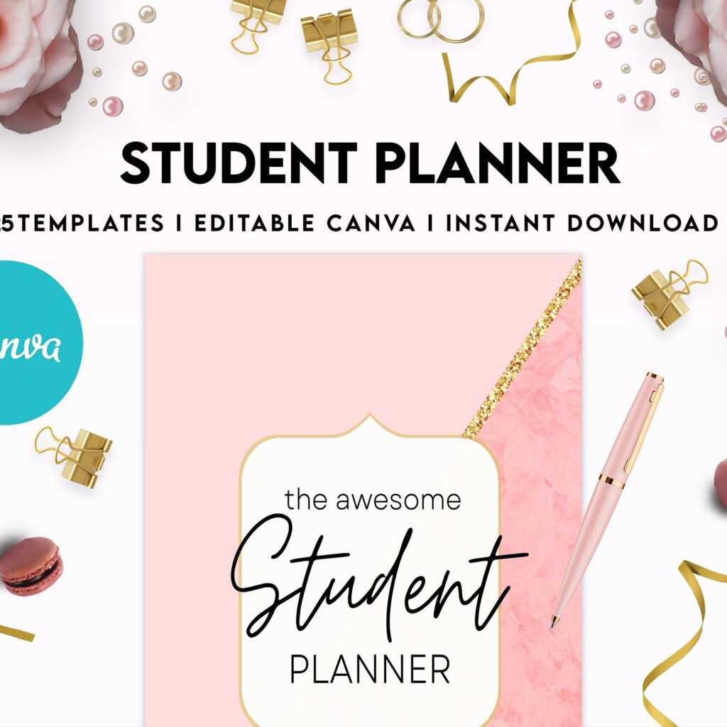 Student Planner , Weekly Schedule, Grade Tracker, Assignment Tracker, Study Planner, Class overview, Canva Editable Templates, interior 2023 student planner