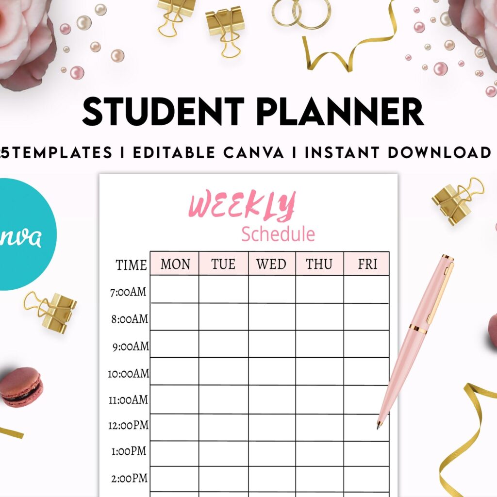 Student Planner , Weekly Schedule, Grade Tracker, Assignment Tracker, Study Planner, Class overview, Canva Editable Templates, interior 2023 student planner