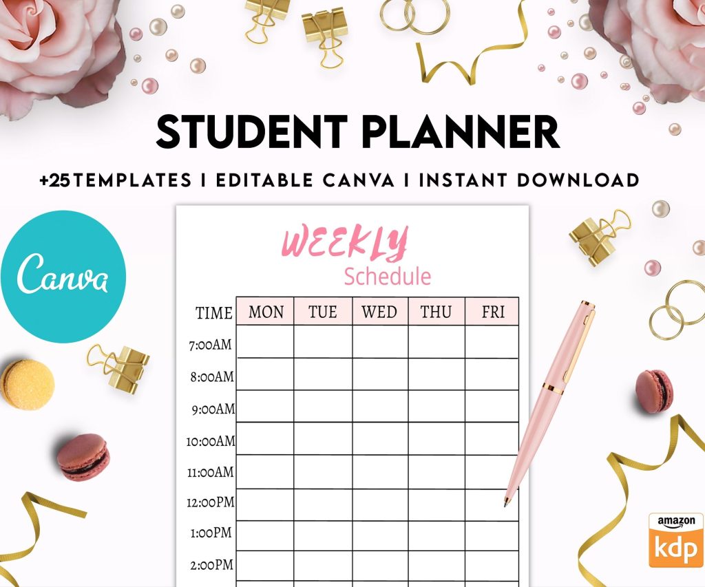 Student Planner , Weekly Schedule, Grade Tracker, Assignment Tracker, Study Planner, Class overview, Canva Editable Templates, interior 2023 student planner