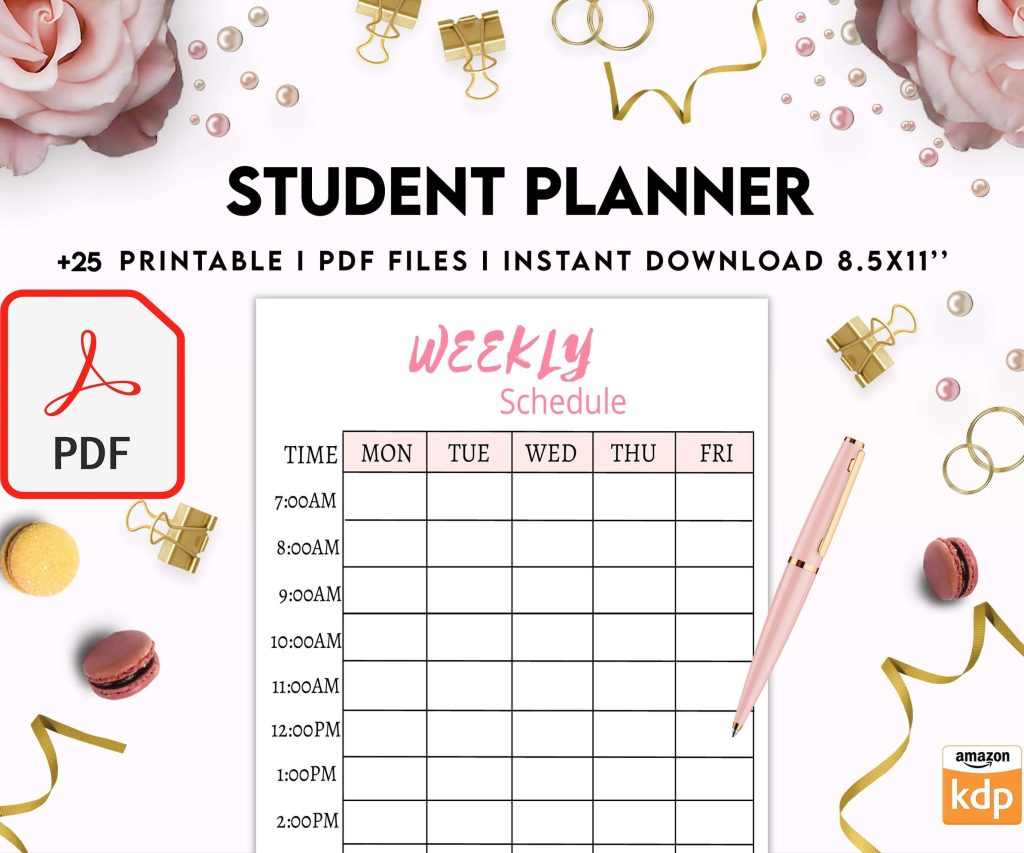 Student Planner , Weekly Schedule, Grade Tracker, Assignment Tracker, Study Planner, Class overview, PDF Printable, 8,5×11″ A4 size