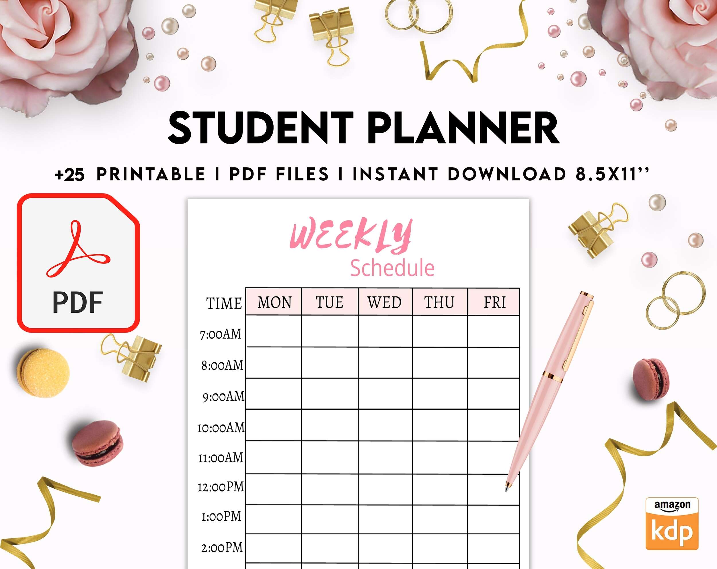 Student Planner , Weekly Schedule, Grade Tracker, Assignment Tracker, Study Planner, Class overview, PDF Printable, 8,5×11″ A4 size
