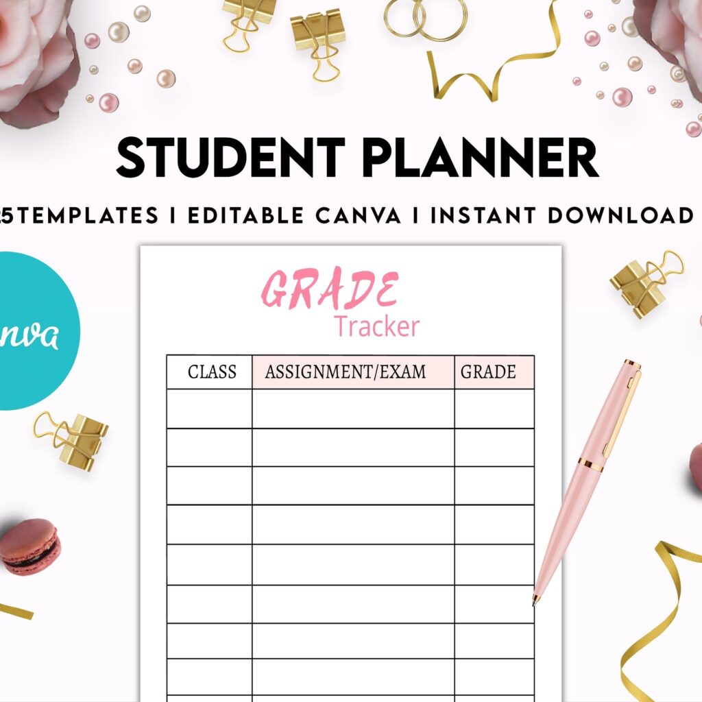 Student Planner , Weekly Schedule, Grade Tracker, Assignment Tracker, Study Planner, Class overview, Canva Editable Templates, interior 2023 student planner