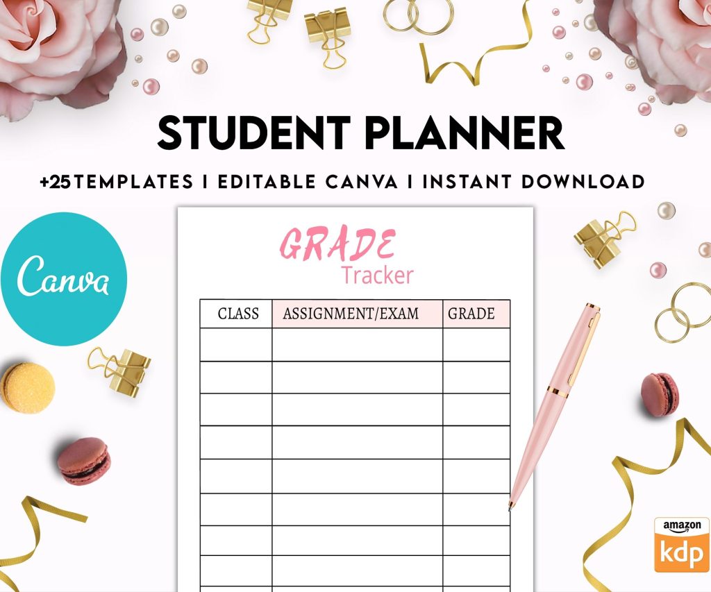 Student Planner , Weekly Schedule, Grade Tracker, Assignment Tracker, Study Planner, Class overview, Canva Editable Templates, interior 2023 student planner