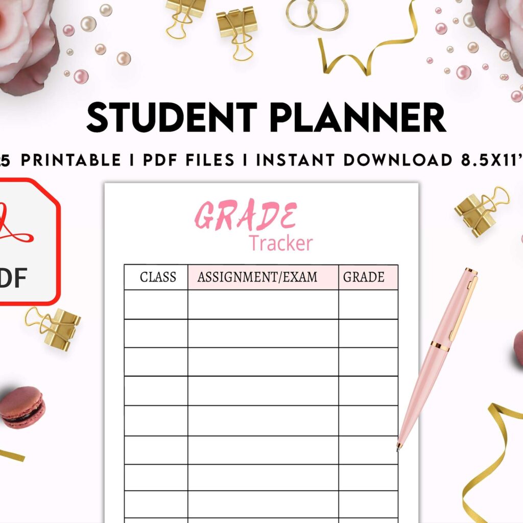 Student Planner , Weekly Schedule, Grade Tracker, Assignment Tracker, Study Planner, Class overview, PDF Printable, 8,5×11″ A4 size