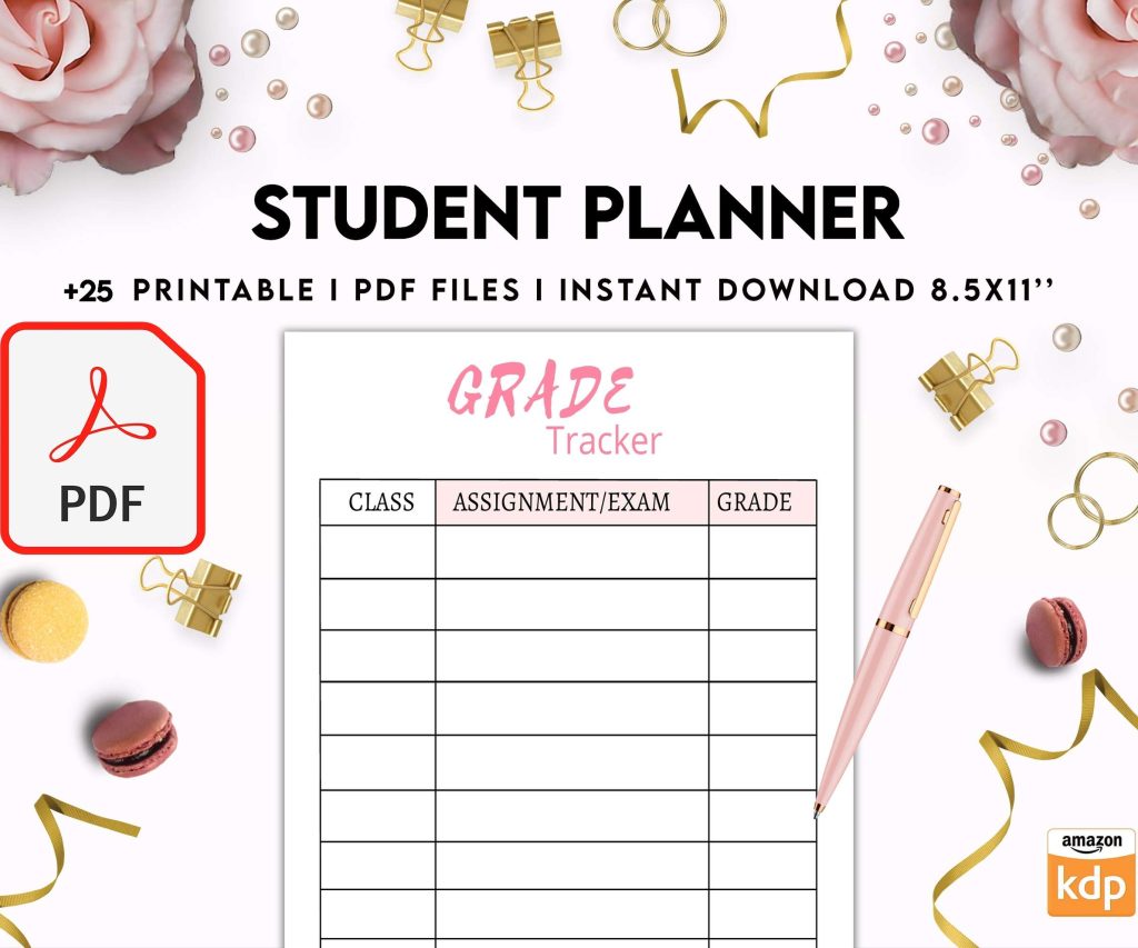 Student Planner , Weekly Schedule, Grade Tracker, Assignment Tracker, Study Planner, Class overview, PDF Printable, 8,5×11″ A4 size