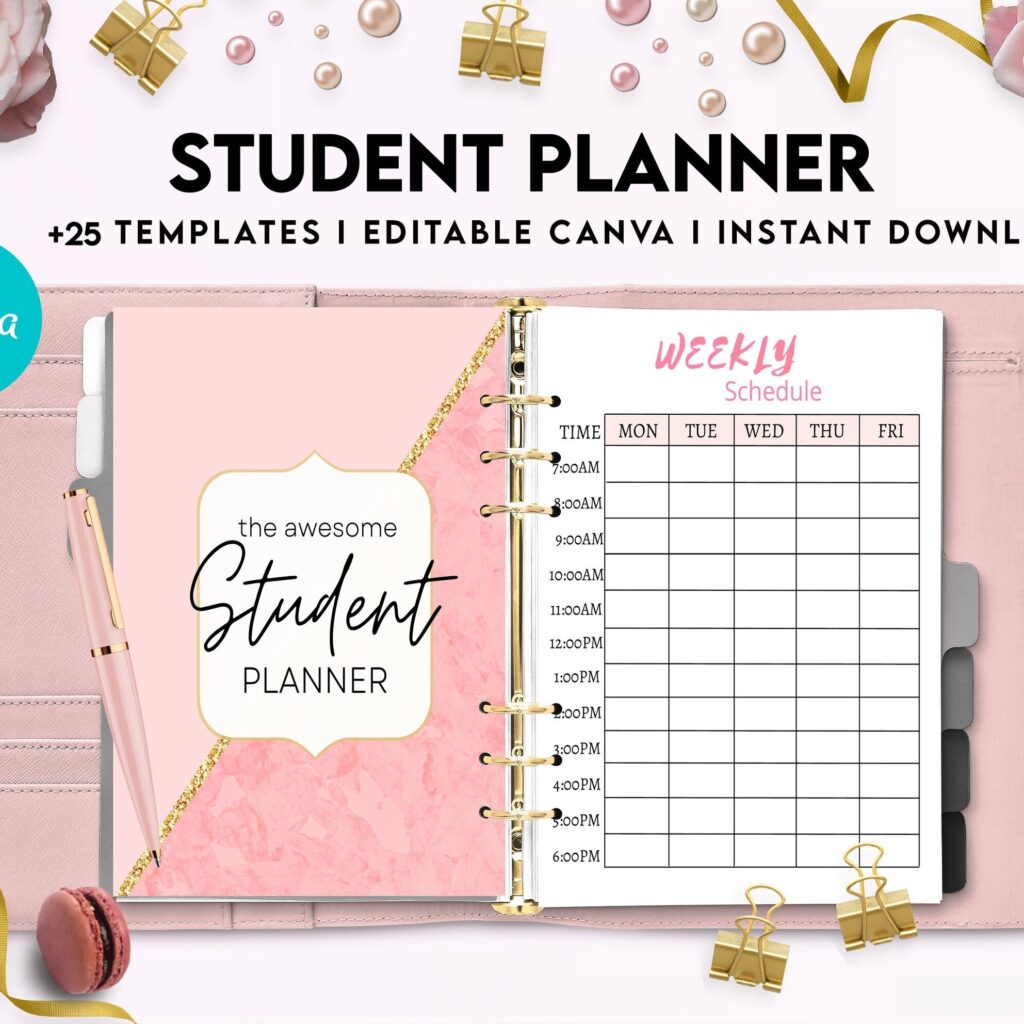 Student Planner , Weekly Schedule, Grade Tracker, Assignment Tracker, Study Planner, Class overview, Canva Editable Templates, interior 2023 student planner