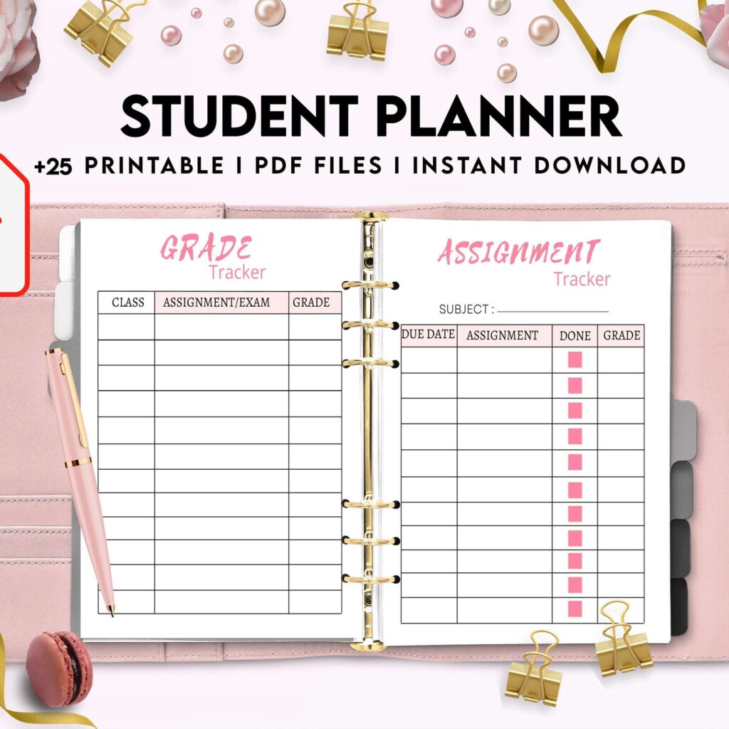Student Planner , Weekly Schedule, Grade Tracker, Assignment Tracker, Study Planner, Class overview, PDF Printable, 8,5×11″ A4 size