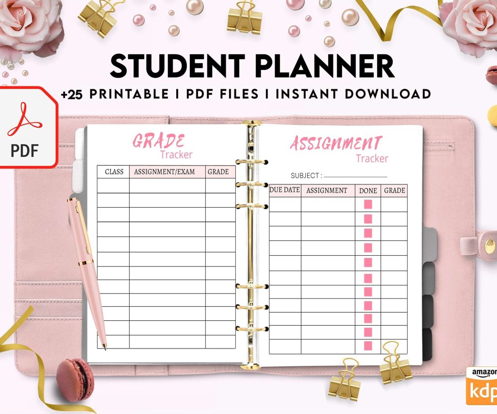 Student Planner , Weekly Schedule, Grade Tracker, Assignment Tracker, Study Planner, Class overview, PDF Printable, 8,5×11″ A4 size