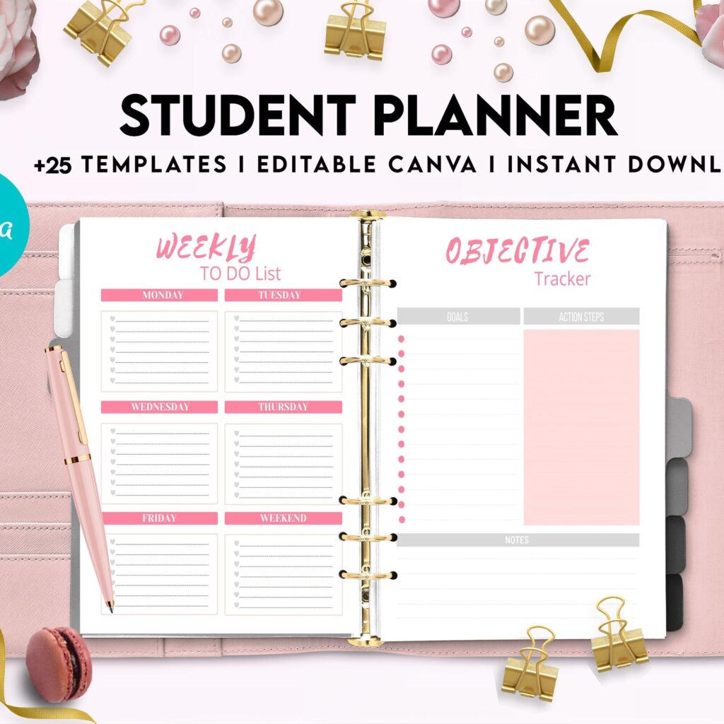 Student Planner , Weekly Schedule, Grade Tracker, Assignment Tracker, Study Planner, Class overview, Canva Editable Templates, interior 2023 student planner