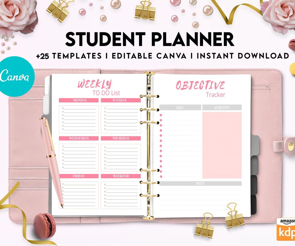 Student Planner , Weekly Schedule, Grade Tracker, Assignment Tracker, Study Planner, Class overview, Canva Editable Templates, interior 2023 student planner