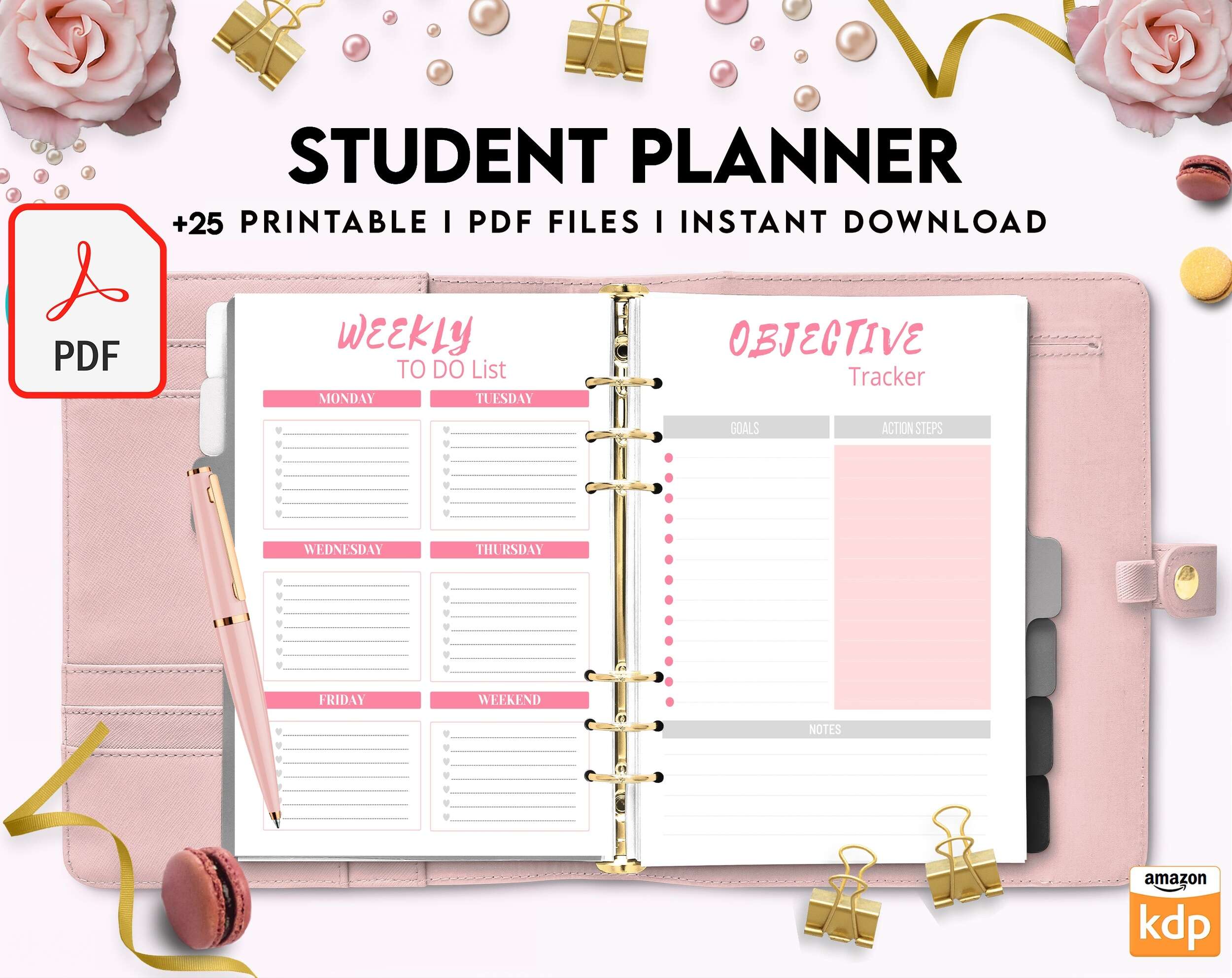 Student Planner , Weekly Schedule, Grade Tracker, Assignment Tracker, Study Planner, Class overview, PDF Printable, 8,5×11″ A4 size