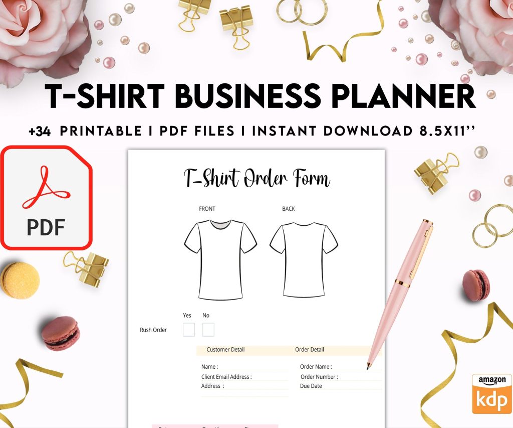 T-shirt Business Planner Template, T-shirt Order form, Invoice, Tracker Etc. , PDF Printable, 8,5×11″ A4 size business invoice