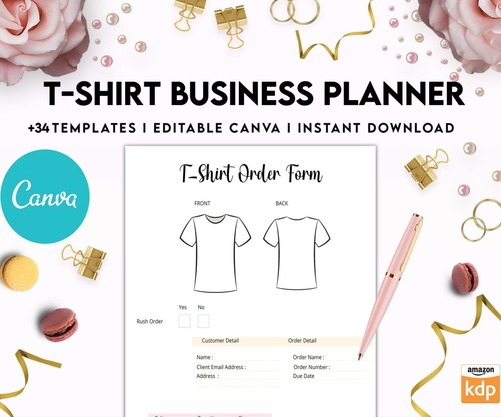 T-shirt Business Planner Template, T-shirt Order form, Invoice, Tracker Etc. , Canva Editable Templates, interior business invoice